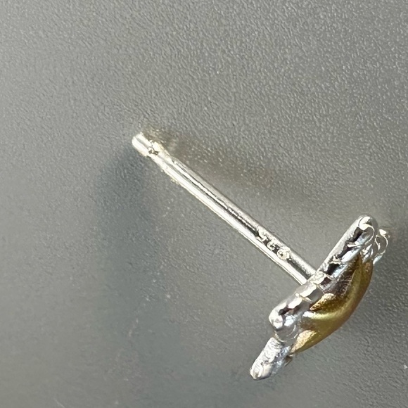 Sterling Silver Two Tone Tiny Star Studs - Picture 5 of 11